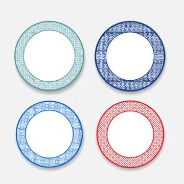 White dish with Chinese pattern,vector Stock Illustration