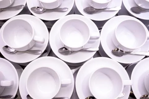 White dishware stacked on table at restaurant. 写真素材