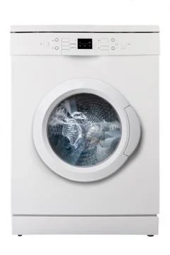 White dishwasher isolated on white background Stock Photos