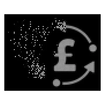 White Disintegrating Pixel Halftone Pound Rotation Icon Stock Illustration