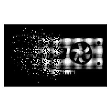 White Dispersed Dot Halftone Dash Video GPU Card Icon Stock Illustration