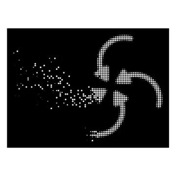 White Dissipated Pixelated Halftone Vortex Arrows Icon Stock Illustration