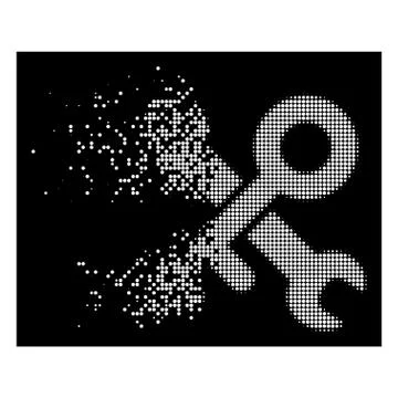 White Dissolved Pixel Halftone Key Tools Icon Stock Illustration