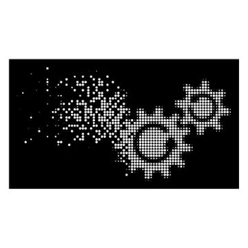 White Dissolving Dot Halftone Transmission Wheels Rotation Icon Stockillustratie