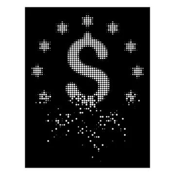 White Dissolving Dotted Halftone Sparkle Dollar Icon Stock Illustration