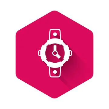 White Diving watch icon isolated with long shadow background. Diving underwat Stock Illustration