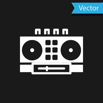 White DJ remote for playing and mixing music icon isolated on black background Ilustração Stock