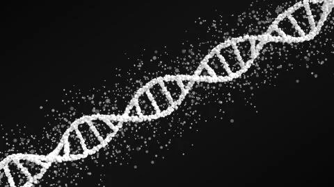 White DNA molecule ball model with particles, 3D rendering Stockillustratie