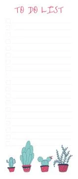 White to do list with cute cacti design. Stock Illustration