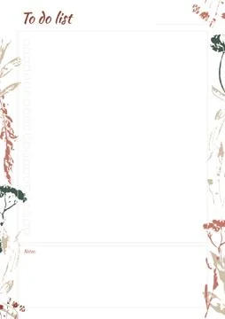White to do list with minimalistic leaves pattern Illustrazione stock