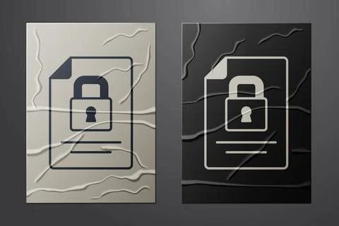 White Document and lock icon isolated on crumpled paper background. File format Illustrazione stock
