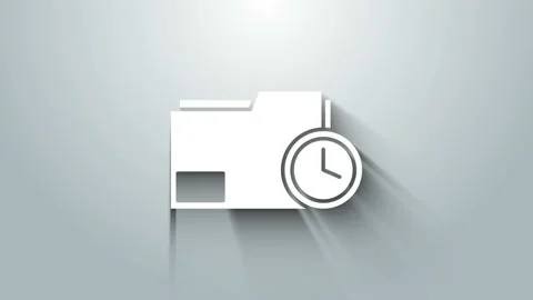 White Document folder with clock icon isolated on grey background. Document and Stock Footage 145859638