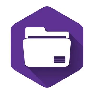 White Document folder icon isolated with long shadow. Accounting binder symbol イラスト素材