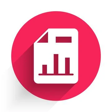 White Document with graph chart icon isolated with long shadow background Illustrazione stock
