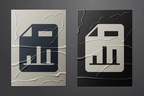 White Document with graph chart icon isolated on crumpled paper background Illustrazione stock