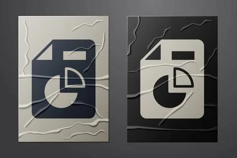 White Document with graph chart icon isolated on crumpled paper background Illustrazione stock