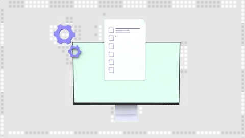 White document paper with a list of checkmarks on computer concept icon 3d .. Stock Footage 303136834