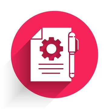 White Document settings with gears icon isolated with long shadow. Software Stock Illustration
