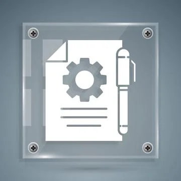White Document settings with gears icon isolated on grey background. Software Stock Illustration