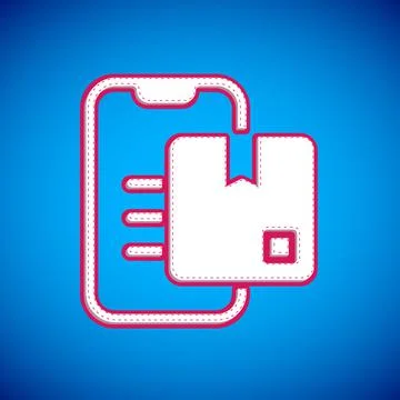 White Document tracking marker system icon isolated on blue background. Parcel Illustrazione stock