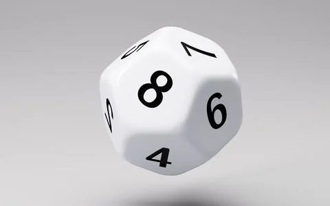 White dodecahedral dice with black numbers on it, 3d rendering. Stock Illustration