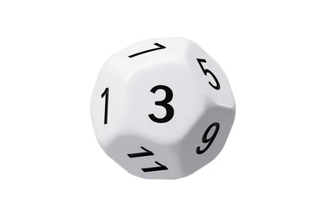 White dodecahedral dice with black numbers on it, 3d rendering. Stock Illustration