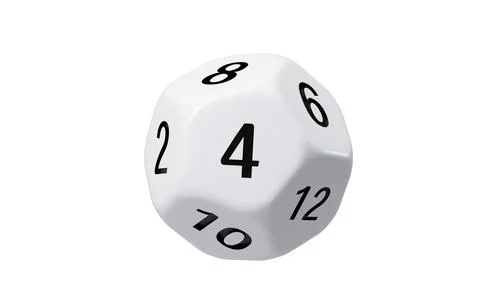 White dodecahedral dice with black numbers on it, 3d rendering. Stock Illustration