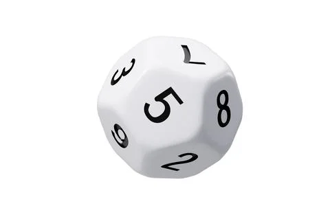 White dodecahedral dice with black numbers on it, 3d rendering. Stock Illustration