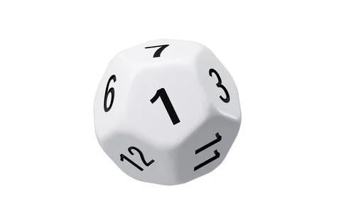 White dodecahedral dice with black numbers on it, 3d rendering. Stock Illustration