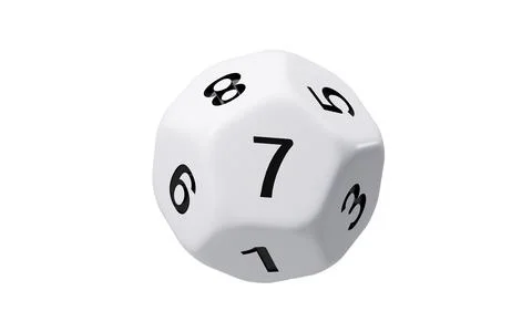 White dodecahedral dice with black numbers on it, 3d rendering. Stock Illustration