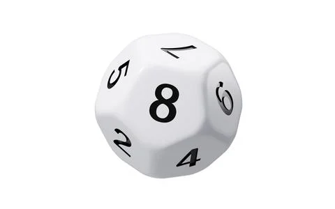 White dodecahedral dice with black numbers on it, 3d rendering. Stock Illustration