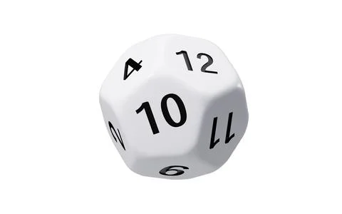 White dodecahedral dice with black numbers on it, 3d rendering. Stock Illustration