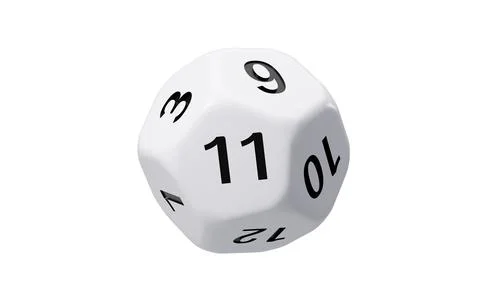 White dodecahedral dice with black numbers on it, 3d rendering. Stock Illustration