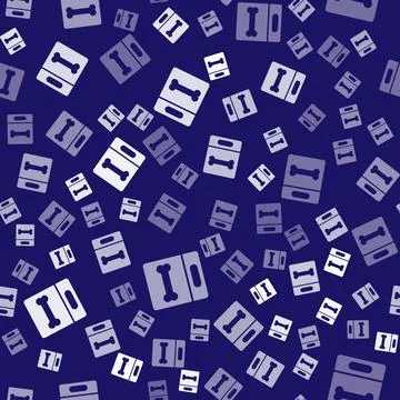 White Dog bone icon isolated seamless pattern on blue background. Pets food 스톡 일러스트