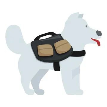 White dog wearing backpack standing and panting Stock Illustration