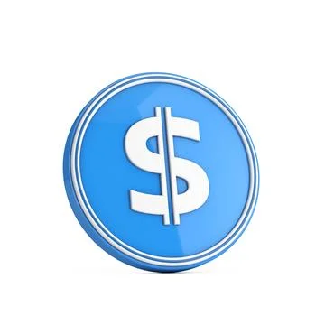 White Dollar Icon in Blue Circle Button. 3d Rendering Stock Illustration