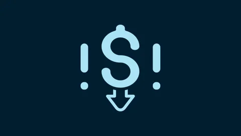 White Dollar rate decrease icon isolated on blue background. Cost reduction Stock Footage 229562084