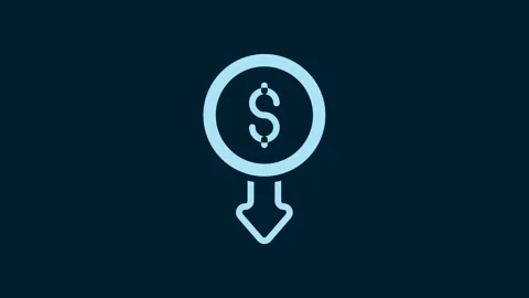 White Dollar rate decrease icon isolated on blue background. Cost reduction Stock Footage 229562270
