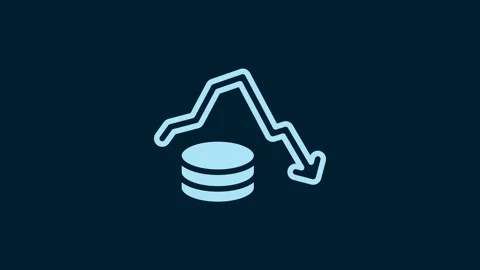 White Dollar rate decrease icon isolated on blue background. Cost reduction Stock Footage 229562318