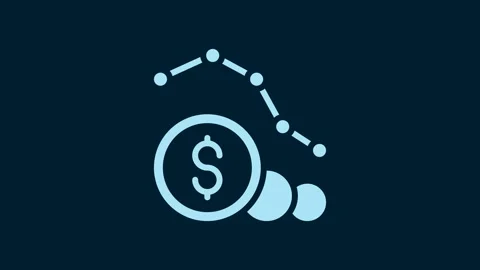 White Dollar rate decrease icon isolated on blue background. Cost reduction Stock Footage 229562392