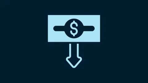 White Dollar rate decrease icon isolated on blue background. Cost reduction Stock Footage 229562411
