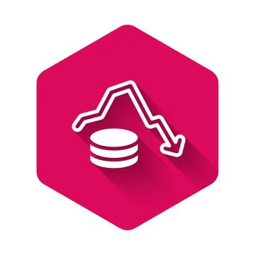 White Dollar rate decrease icon isolated with long shadow background. Cost Illustrazione stock