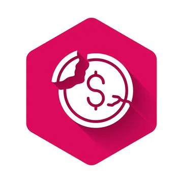 White Dollar rate decrease icon isolated with long shadow background. Cost re Stock Illustration