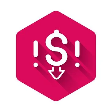 White Dollar rate decrease icon isolated with long shadow background. Cost イラスト素材