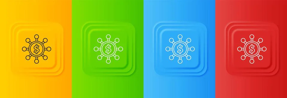 White Dollar, share, network icon isolated on colorful background. Set icon.. イラスト素材