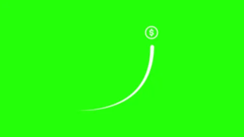 White dollar sign coin icon rising with curved motion path on green screen .. Stock Footage 333032242