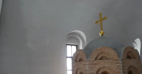 White Dome With a Cross and Small Windows Installed Inside of the Great Church Stock Footage 52823235