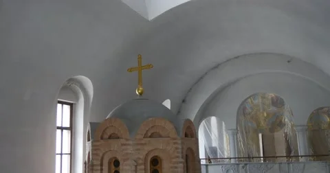 White Dome With a Cross and Small Windows Installed Inside of the Great Church Stock Footage 52823333