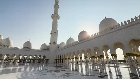 White domes of Sheikh Zayed Grand Mosque in Abu Dhabi, United Arab Emirates Stock Footage 330083159