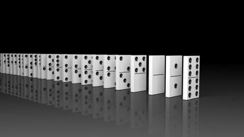 White domino tiles set in a row, isolated on black with reflection Stock Photos